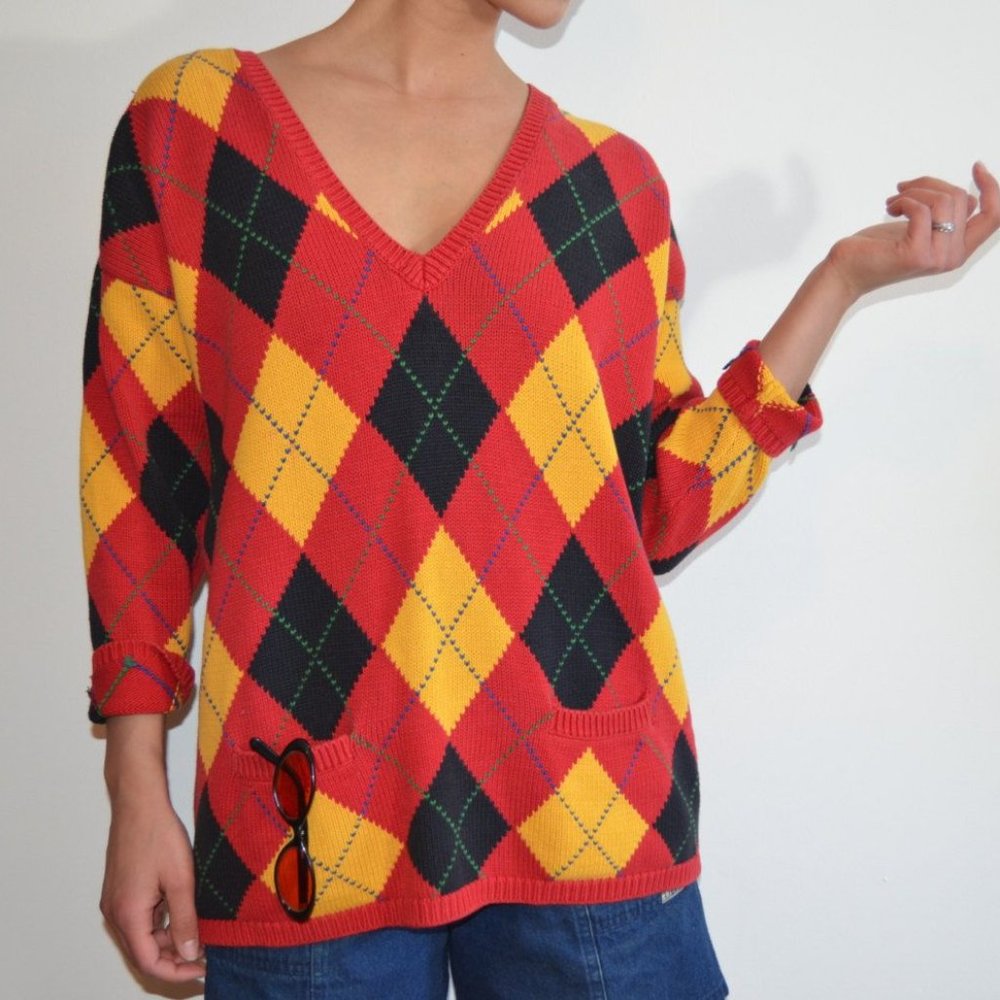 Gap cotton argyle v-neck sweater